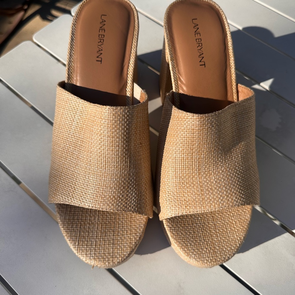 Lane Bryant Cream Textured Block Heel Sandals - Picture 2 of 8
